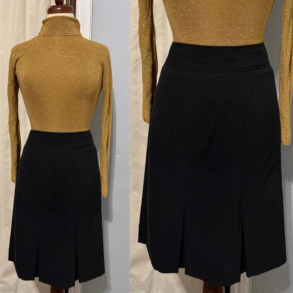 Requirements Skirt Size 14 Black Pleated Hem Knee Length Career Stretch Business